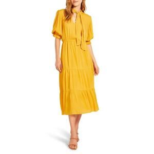 BB Dakota x Steve Madden Women Yellow Hidalgo Tie Front Ruffle Midi Dress Size S